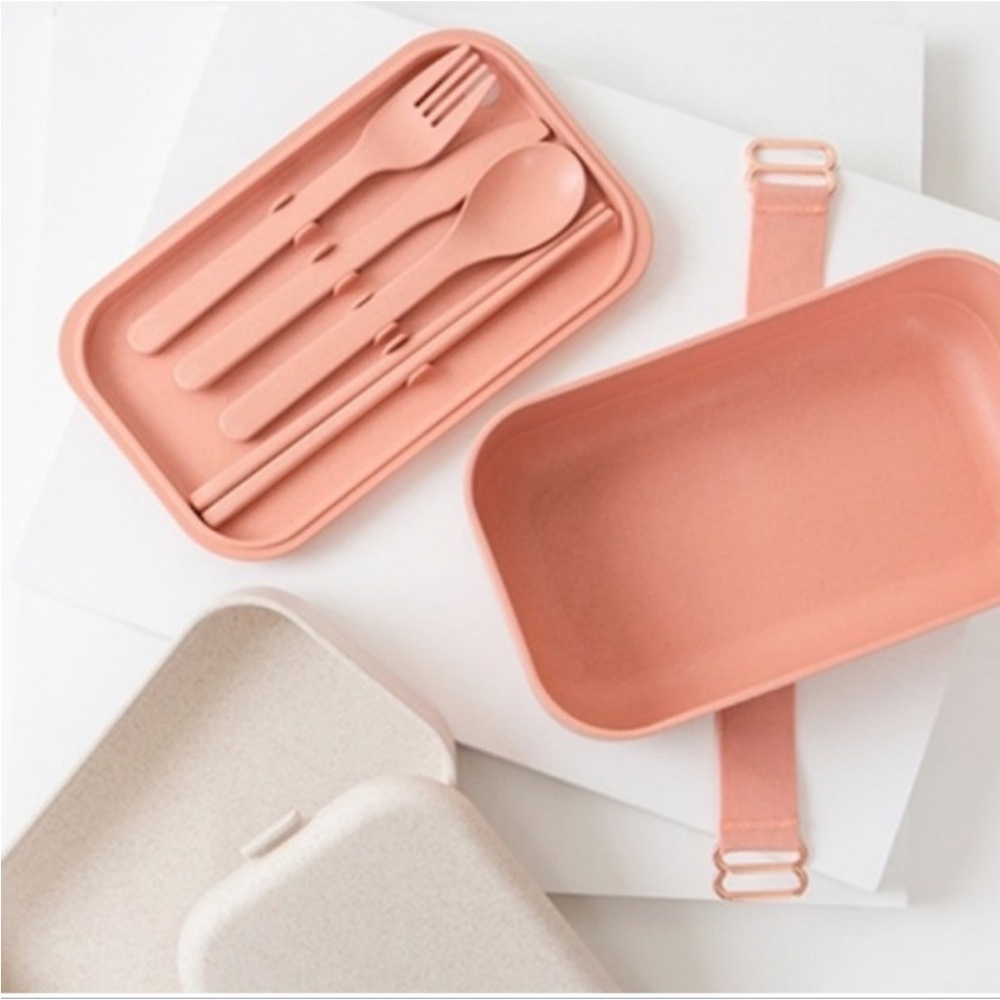 Our Place THE‎ LUNCH BOX Pink Dishwasher Safe Sushi Bento Box Utensils - NEW